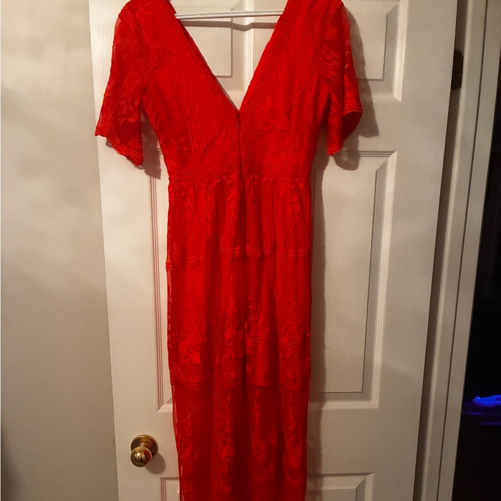 Elegant Red Lace Dress